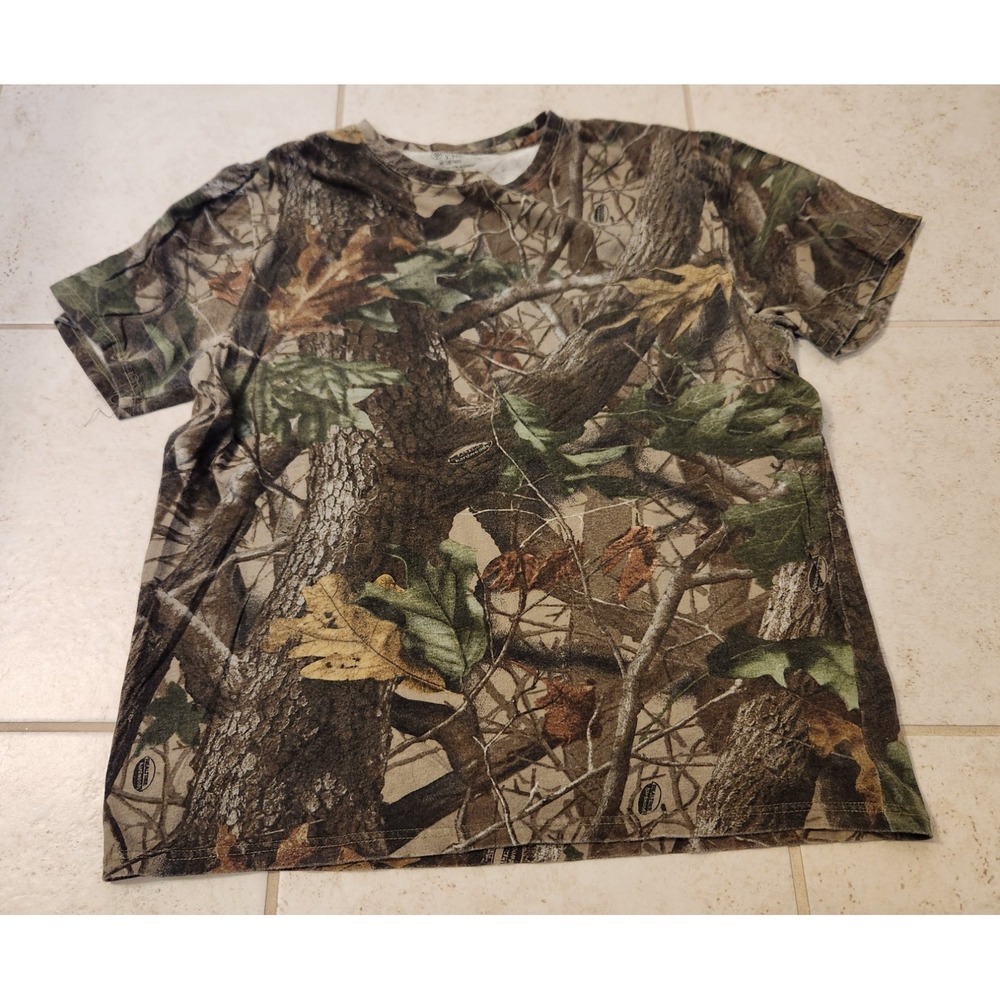 Mens Short Sleeve Green Camo Size M Outfitters Ridge 100% Cotton #1454